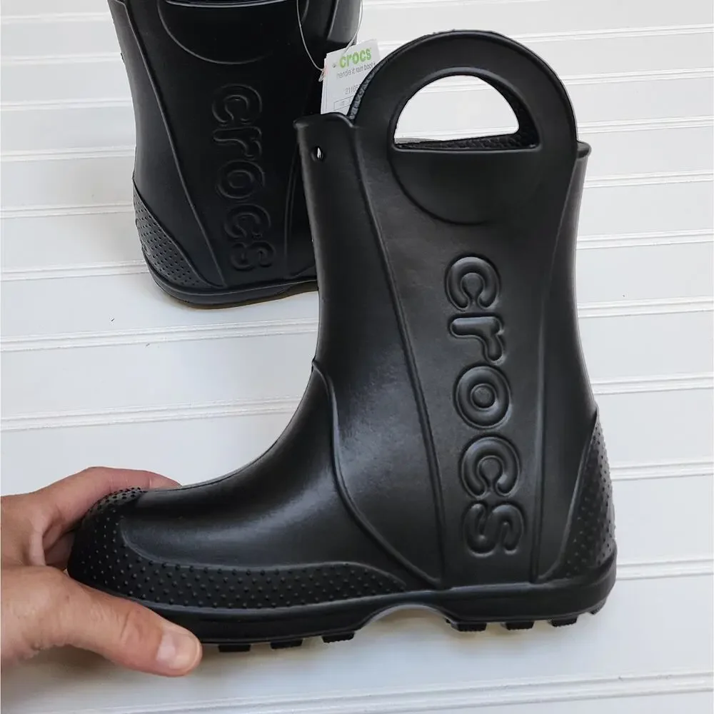 NWT Crocs Kids Black Handle It Rain Boots Size 1 Kids